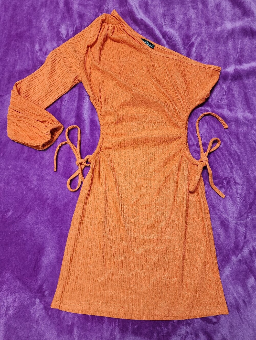 SHEIN Orange One-Shoulder Side-Tie Dress